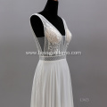 Bridal Gowns Sexy Backless Sleeveless Illusion V Neck Chapel Train Hot Sale Lace Wedding Dress